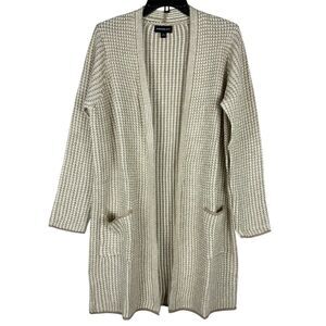Fortune + Ivy Long Cardigan Sweater Open Front Pockets Cozy Knit L Tan NEW